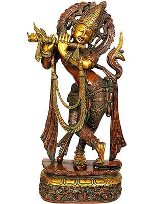 22" Lord Krishna Playing on Flute In Brass | Handmade | Made In India