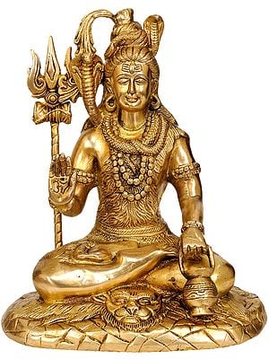 10" Lord Shiva Seated on the Mountain of Kailash In Brass | Handmade | Made In India