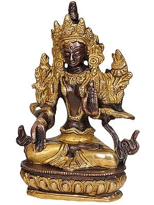 5" Tibetan Buddhist Goddess Green Tara Statue in Brass | Handmade | Made in India