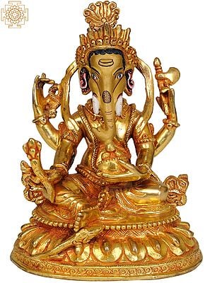 Lord Ganesha Copper Statue Gilded with 14K Gold