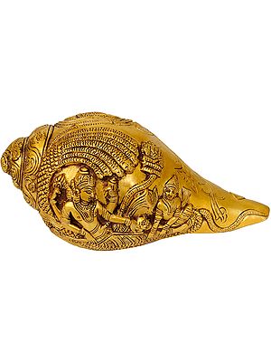 7" Sheshshayi Vishnu Conch Brass Statue | Handmade | Made in India