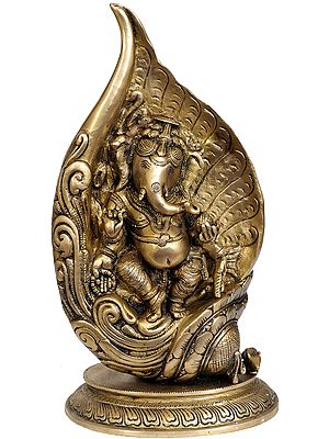 12" Conch Ganesha In Brass | Handmade | Made In India