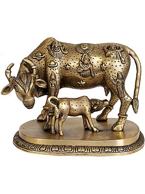 8" All Gods Lives In The Body of The Cow In Brass | Handmade | Made In India