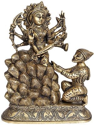 7" King Shivaji Receiving Bhavani Sword from Goddess Tulja In Brass | Handmade | Made In India