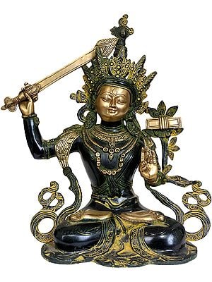 15" Tibetan Buddhist Deity Manjushri - Bodhisattva of Transcendent Wisdom In Brass | Handmade | Made In India