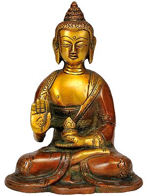 5" Blessing Buddha Sculpture in Brass | Handmade | Made in India