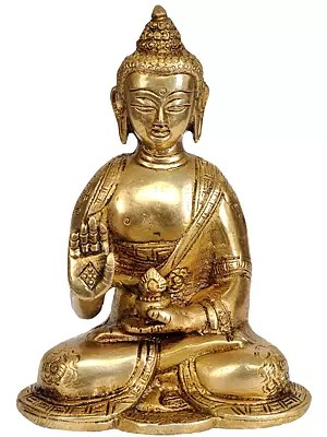 5" Blessing Buddha Sculpture in Brass | Handmade | Made in India