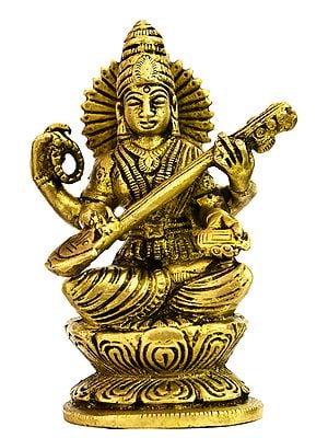 4" Devi Saraswati In Brass | Handmade | Made In India