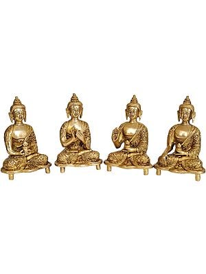 5" Tibetan Buddhist Deities Set of Four Buddhas In Brass | Handmade | Made In India