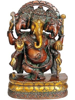 12" Tri-Mukha Ganesha In Brass | Handmade | Made In India