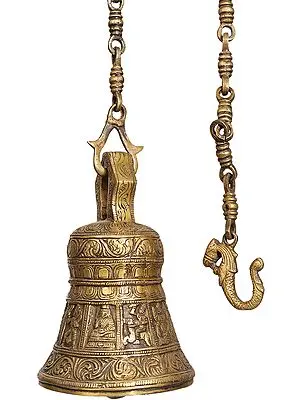 8" Dashavatar Temple Hanging Bell In Brass | Handmade | Made In India
