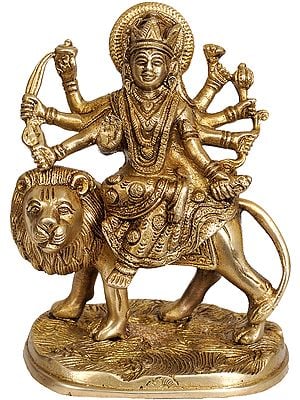 6" Mother Goddess Durga In Brass | Handmade | Made In India