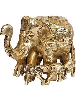 A Elephant Family (The Body Engraved with Syllable of Mantras Om Mani Padme Hum)