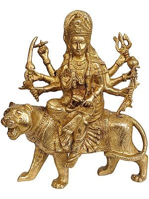 8" Sheran-wali Mata (Mother Goddess Durga) In Brass | Handmade | Made In India