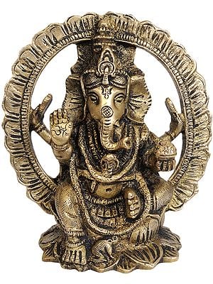 4" Enthroned Ganesha In Brass | Handmade | Made In India