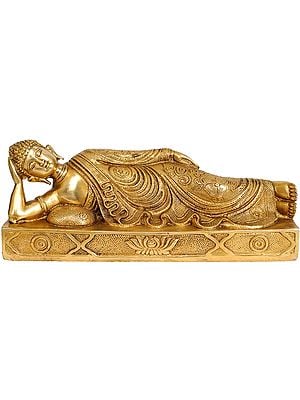 12" Parinirvana Buddha Sculpture in Brass | Handmade | Made in India