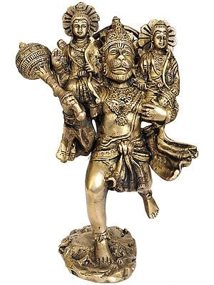 Hanuman Carries Rama and Lakshmana on His Shoulders | Handmade Brass Statue | Made in India