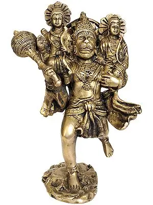 7" Hanuman Carries Rama and Lakshmana on His Shoulders to Meet Sugriva In Brass | Handmade | Made In India