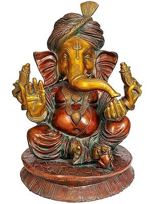20" Large Size Ganesha with Turban and Trident Mark on Forehead In Brass | Handmade | Made In India