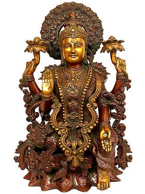 16" Goddess Lakshmi In Brass | Handmade | Made In India