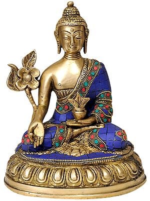 8" Tibetan Buddhist Deity Lapis Buddha of Healing In Brass | Handmade | Made In India