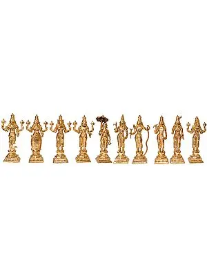 Dashavatara:Ten Incarnations of Lord Vishnu (From Left - Matshya, Kurma, Varaha, Narasimha, Vaman, Parashurama, Rama, Balarama, Krishna and Kalki)