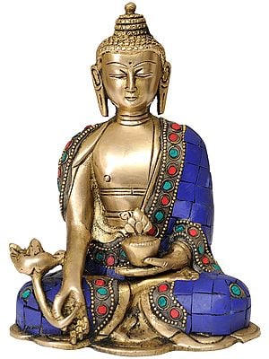 6" Lapis Buddha of Healing Tibetan Buddhist Deity in Brass | Handmade | Made in India