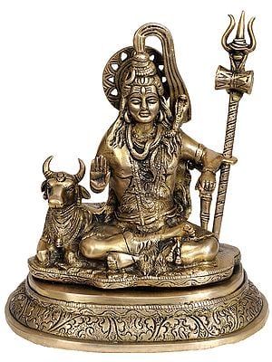 8" Lord Shiva with Nandi In Brass | Handmade | Made In India