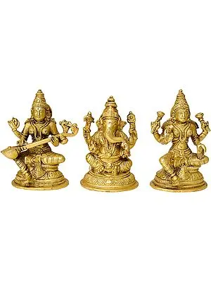 5" The Great Trinity - Saraswati, Ganesha and Lakshmi In Brass | Handmade | Made In India