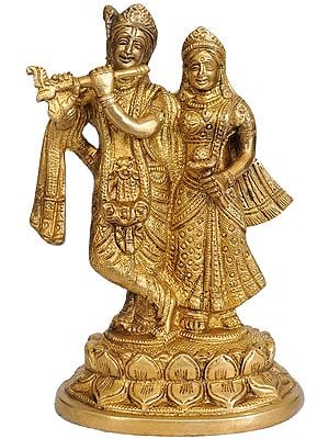 7" Radha Krishna Sculpture in Brass | Handmade | Made in India