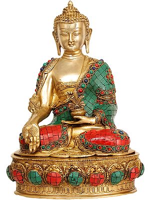 14" Tibetan Buddhist Deity Medicine Buddha In Brass | Handmade | Made In India