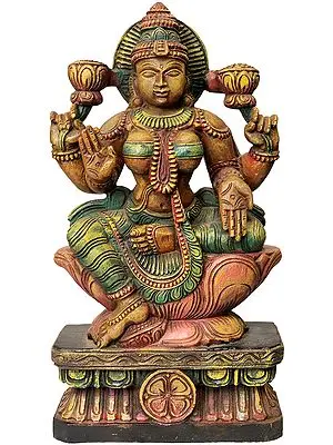 Goddess Lakshmi Wooden Statue - Craftsmanship of South Indian Temple Wood Carving