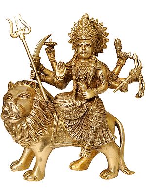 10" Goddess Durga In Brass | Handmade | Made In India
