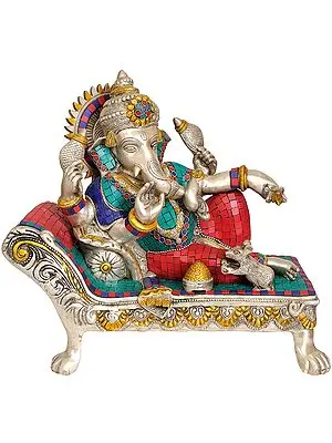 14" Reclining Ganesha In Brass | Handmade | Made In India