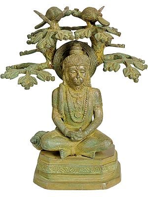9" Hanuman Ji Meditating Under A Tree In Brass | Handmade | Made In India