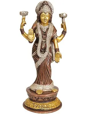 11" Standing Goddess Lakshmi In Brass | Handmade | Made In India
