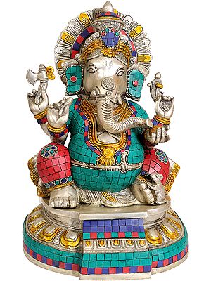 13" Seated Lord Ganesha In Brass | Handmade | Made In India