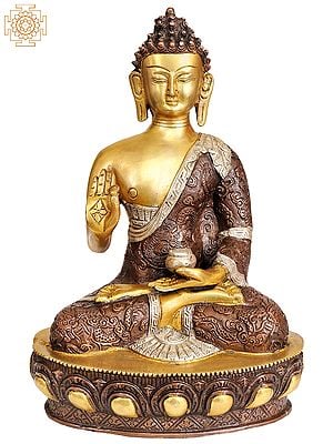 11" Lord Buddha in Vitarka Mudra (Robes Decorated with the Dragons) In Brass | Handmade | Made In India