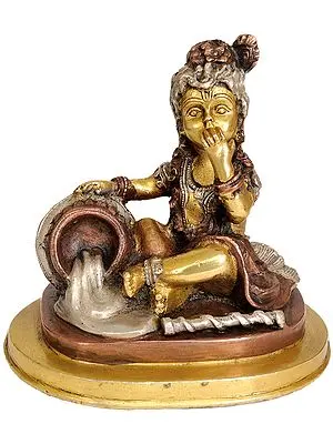 5" Baby Krishna - The Butter Thief In Brass | Handmade | Made In India