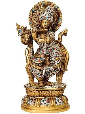 17" Lord Krishna in Ornamented Costume In Brass | Handmade | Made In India