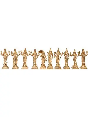 Dashavatara  - Ten Incarnations of Lord Vishnu (From Left - Matshya, Kurma, Varaha, Narasimha, Vaman, Parashurama, Rama, Balarama, Krishna and Kalki)