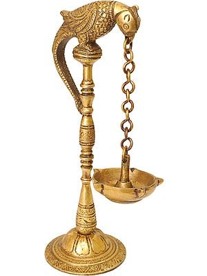 7" Five-Wick Parrot Hanging Lamp with Stand in Brass | Handmade | Made in India