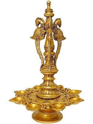 10" Peacock Puja Lamp In Brass | Handmade | Made In India