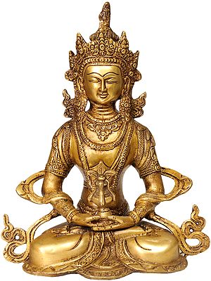 10" Tibetan Buddhist Deity Amitabha Buddha In Brass | Handmade | Made In India