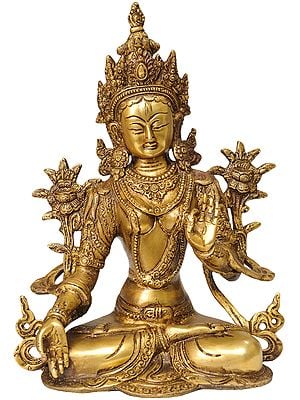 Manjushri Tara Buddha 15 cm Messing Tibet Monju Weiße Tara Grüne Tara Nepal