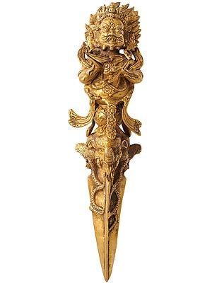 17" Tibetan Buddhist Mahakala Phurpa In Brass | Handmade | Made In India