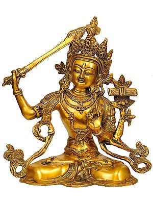11" Tibetan Buddhist Deity Manjushri Brass Statue | Handmade | Made in India