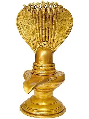 13" Shiva Linga with Shiva’s Snakes Crowning It In Brass | Handmade | Made In India