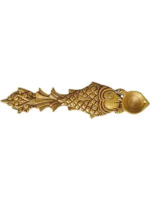 Hand-held Puja Diya with Fish Handle