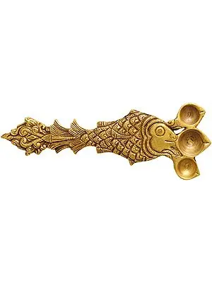 Three Puja Diyas with Fish Handle